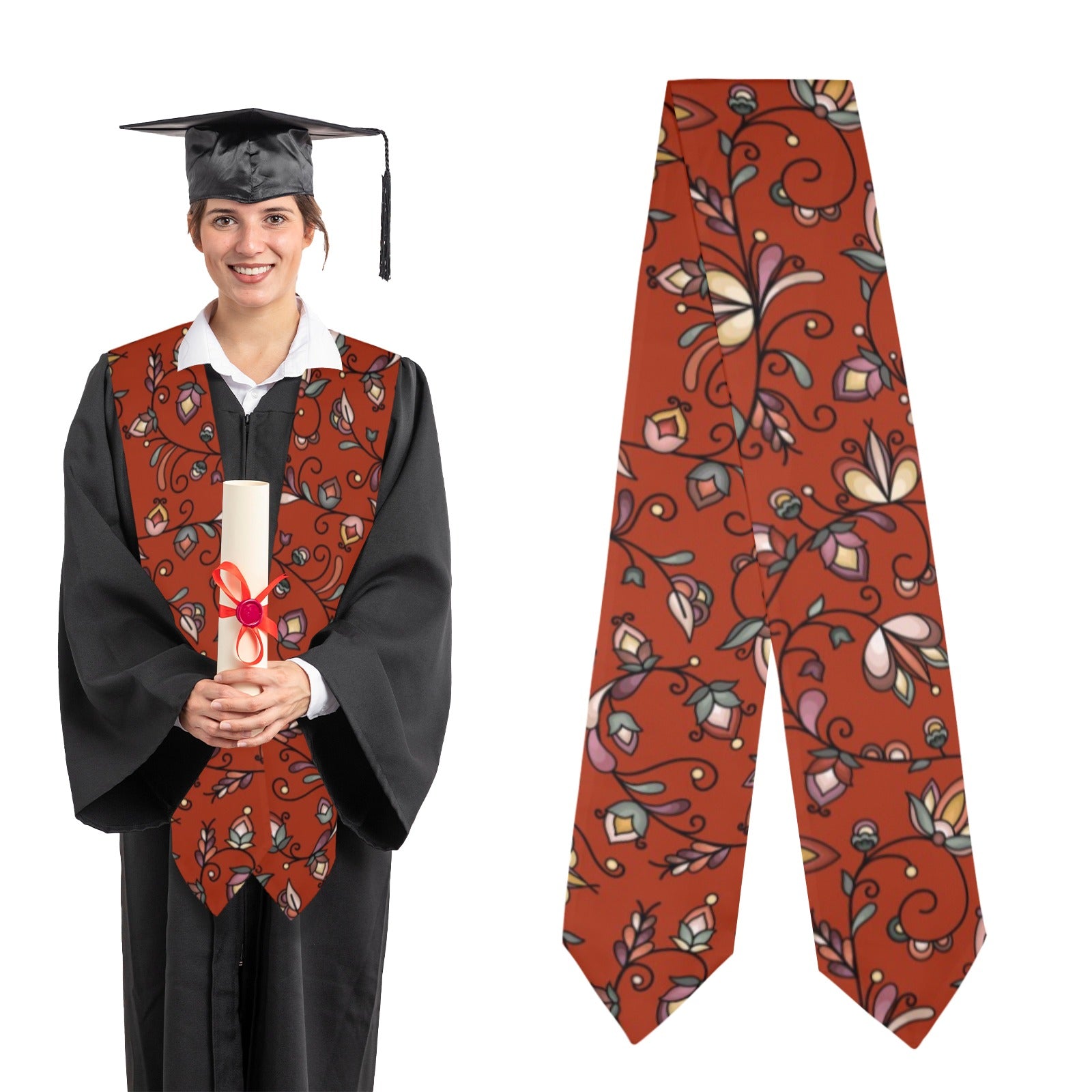Burnt Sky Petals Red Graduation Stole