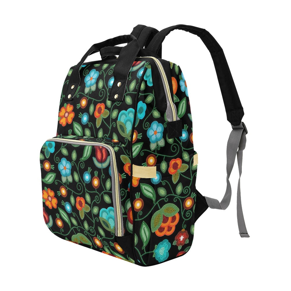 Prairie Fire Petals Black Multi-Function Diaper Backpack/Diaper Bag