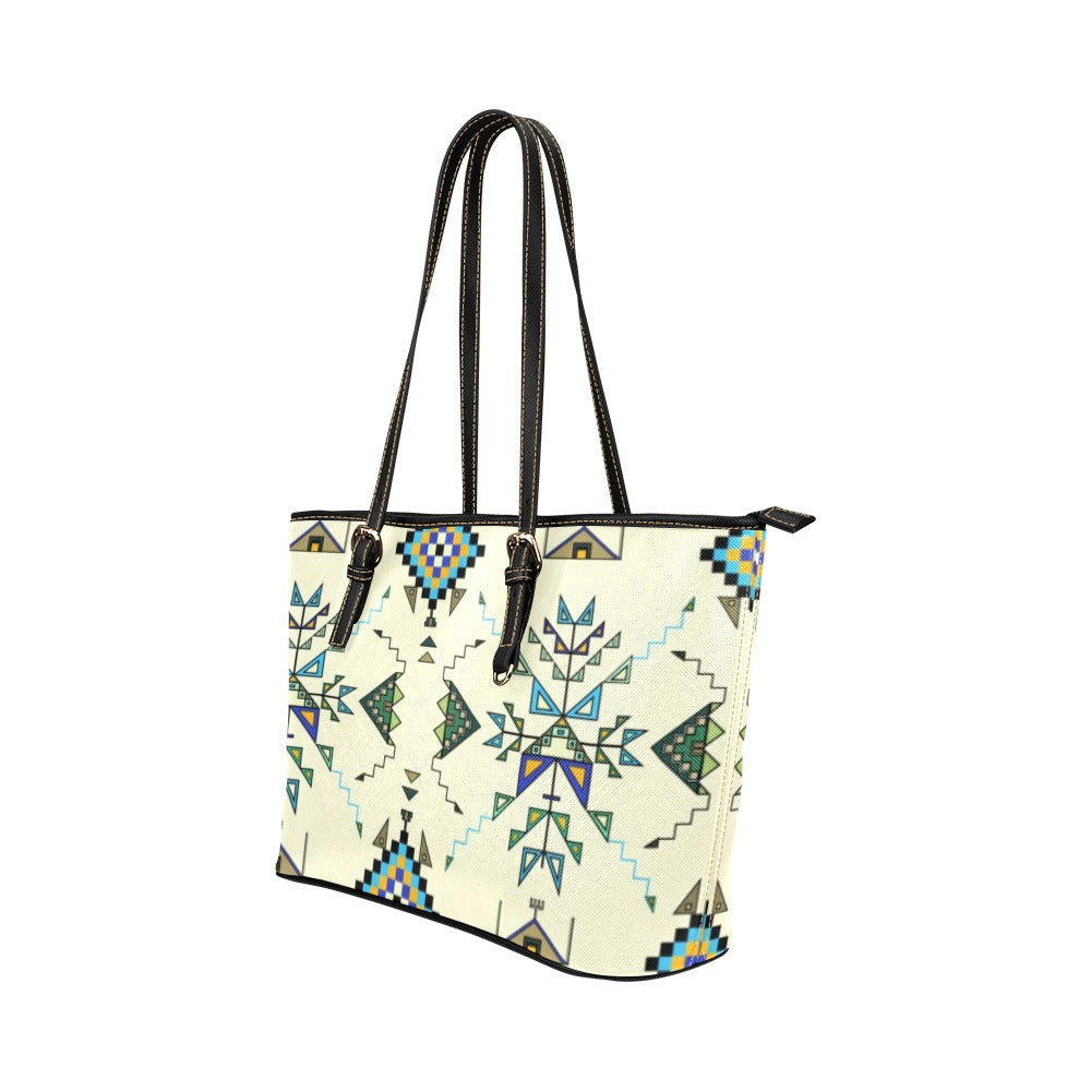 Bear Shield Cream Leather Tote Bag/Large