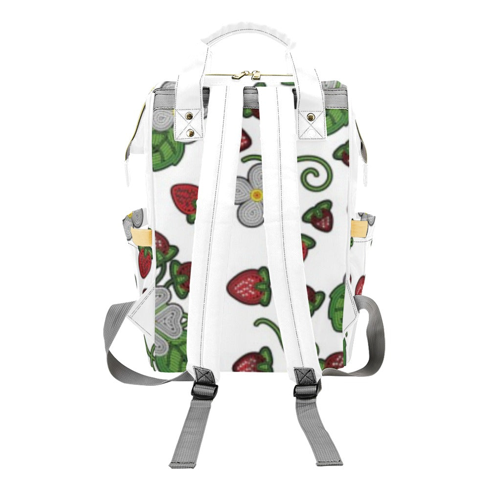 Strawberry Dreams White Multi-Function Diaper Backpack/Diaper Bag