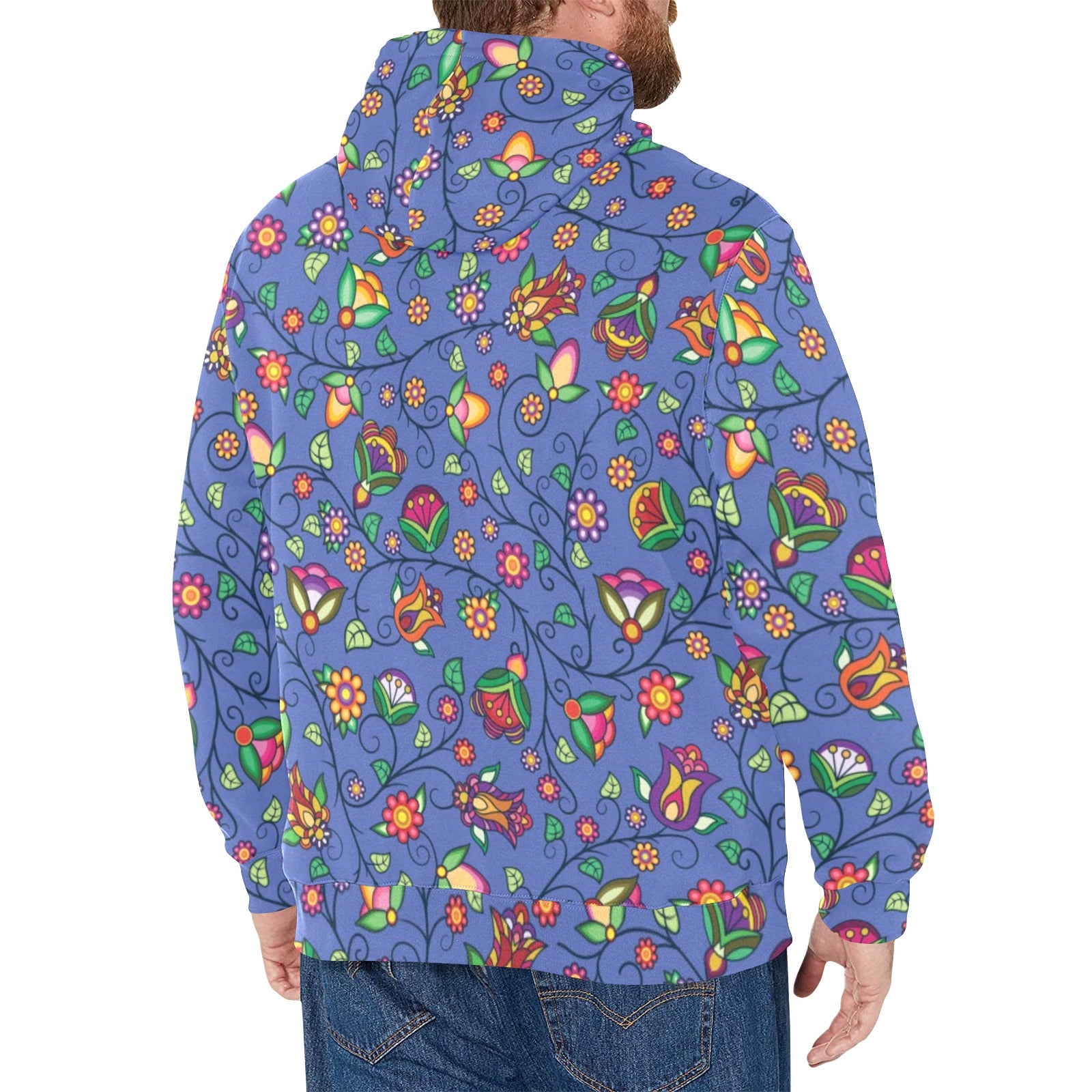 Heartbeat Petals Blue Men's Long Sleeve Fleece Hoodie