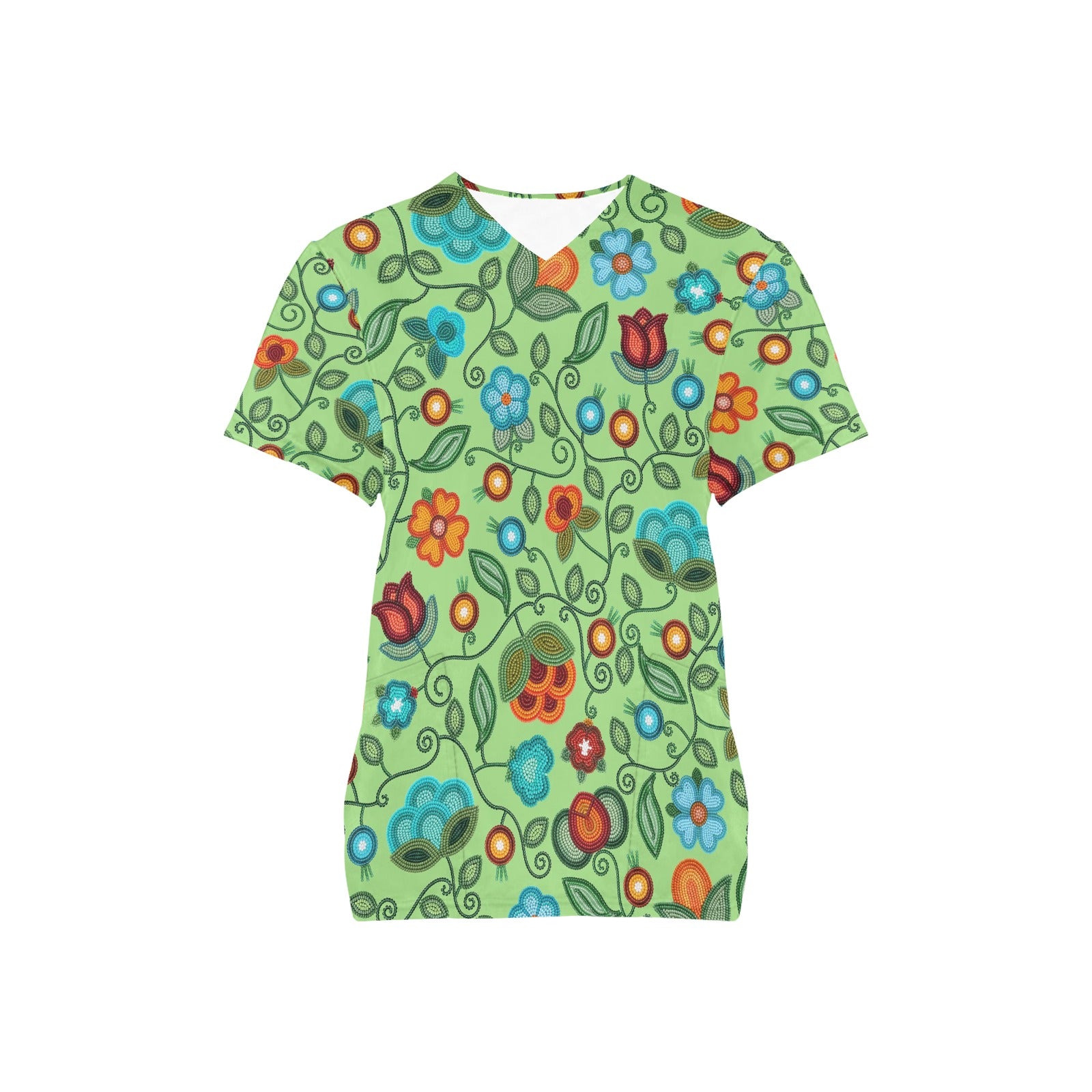 Prairie Fire Petals Sage Scrub Top