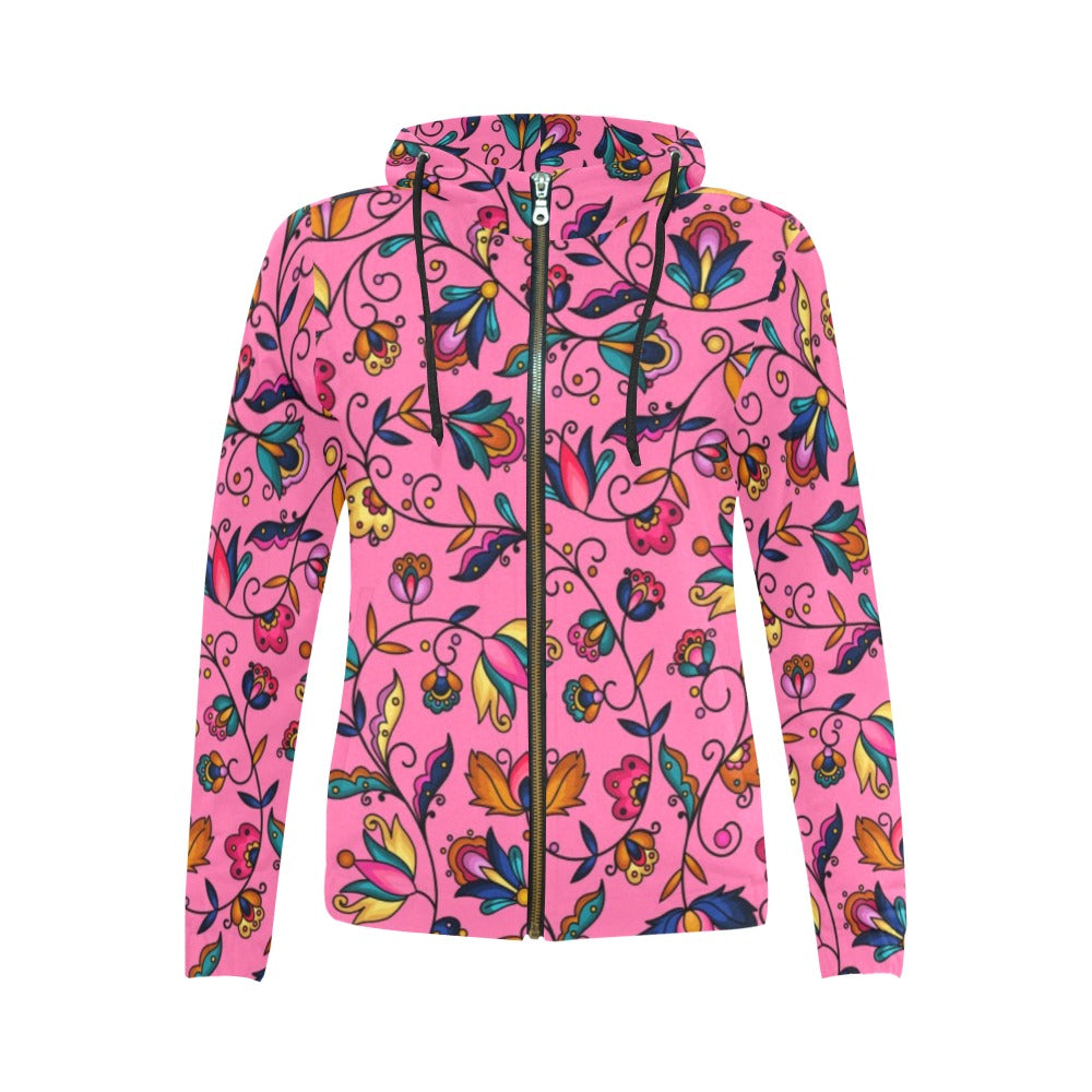 Copper Prairie Petals Pink Full Zip Hoodie for Women