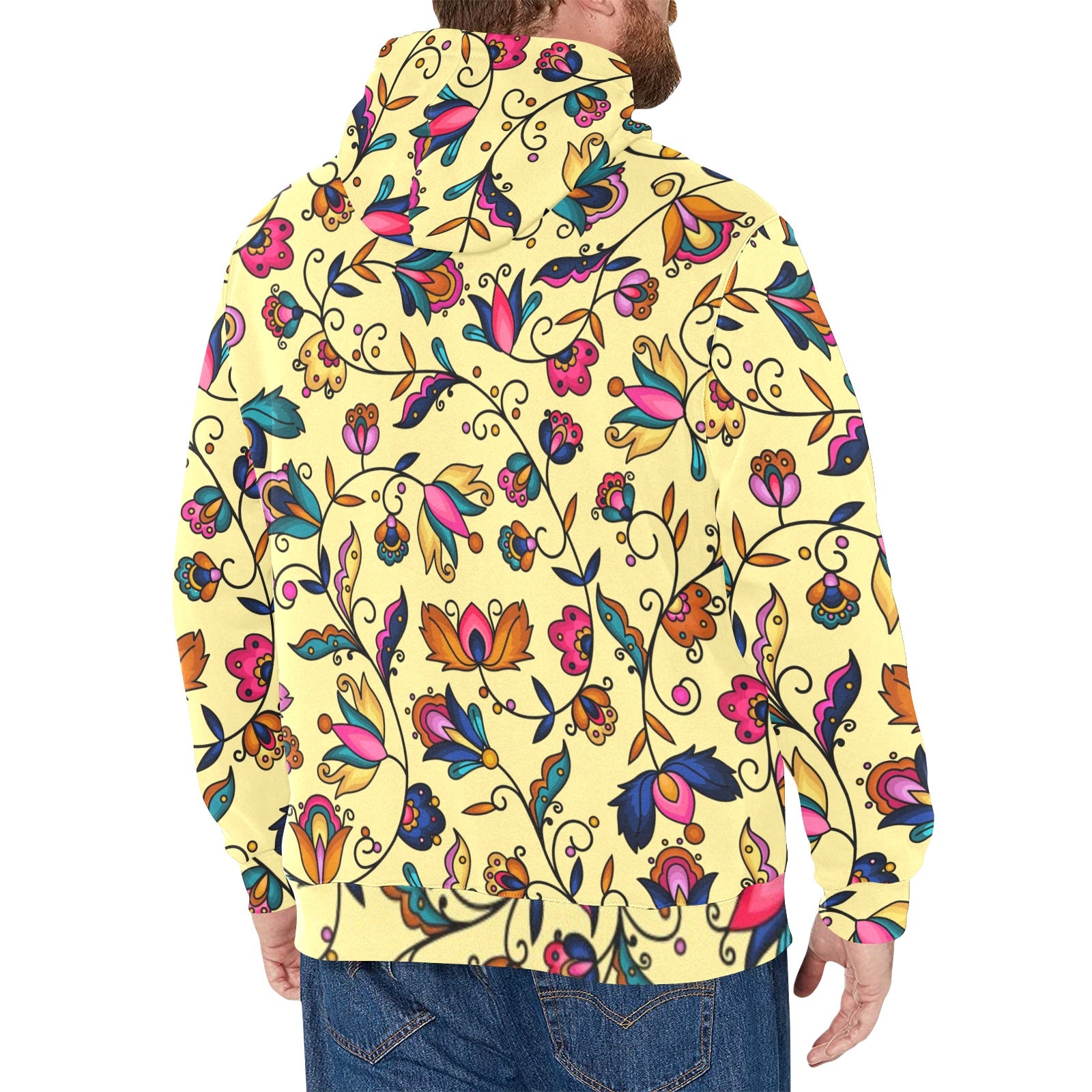 Copper Prairie Petals Yellow Men's Long Sleeve Fleece Hoodie