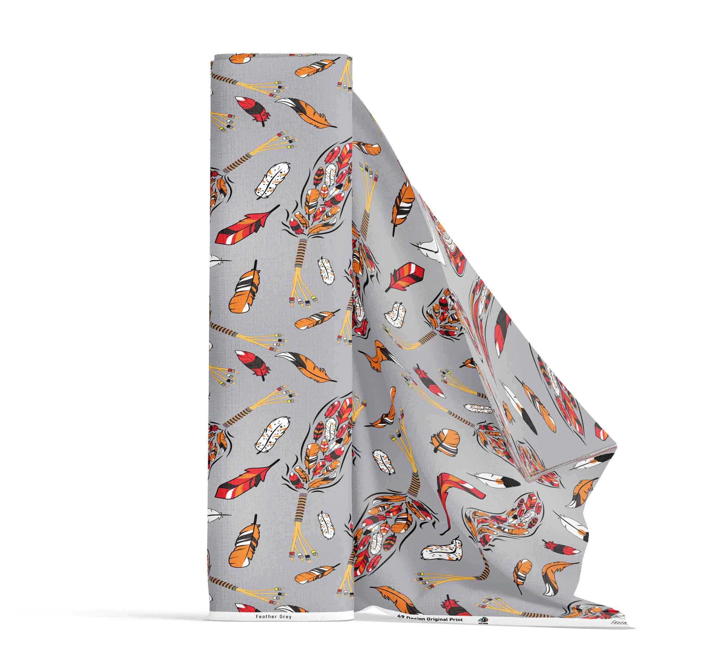 Feathers Grey Satin Fabric By the Yard Pre Order