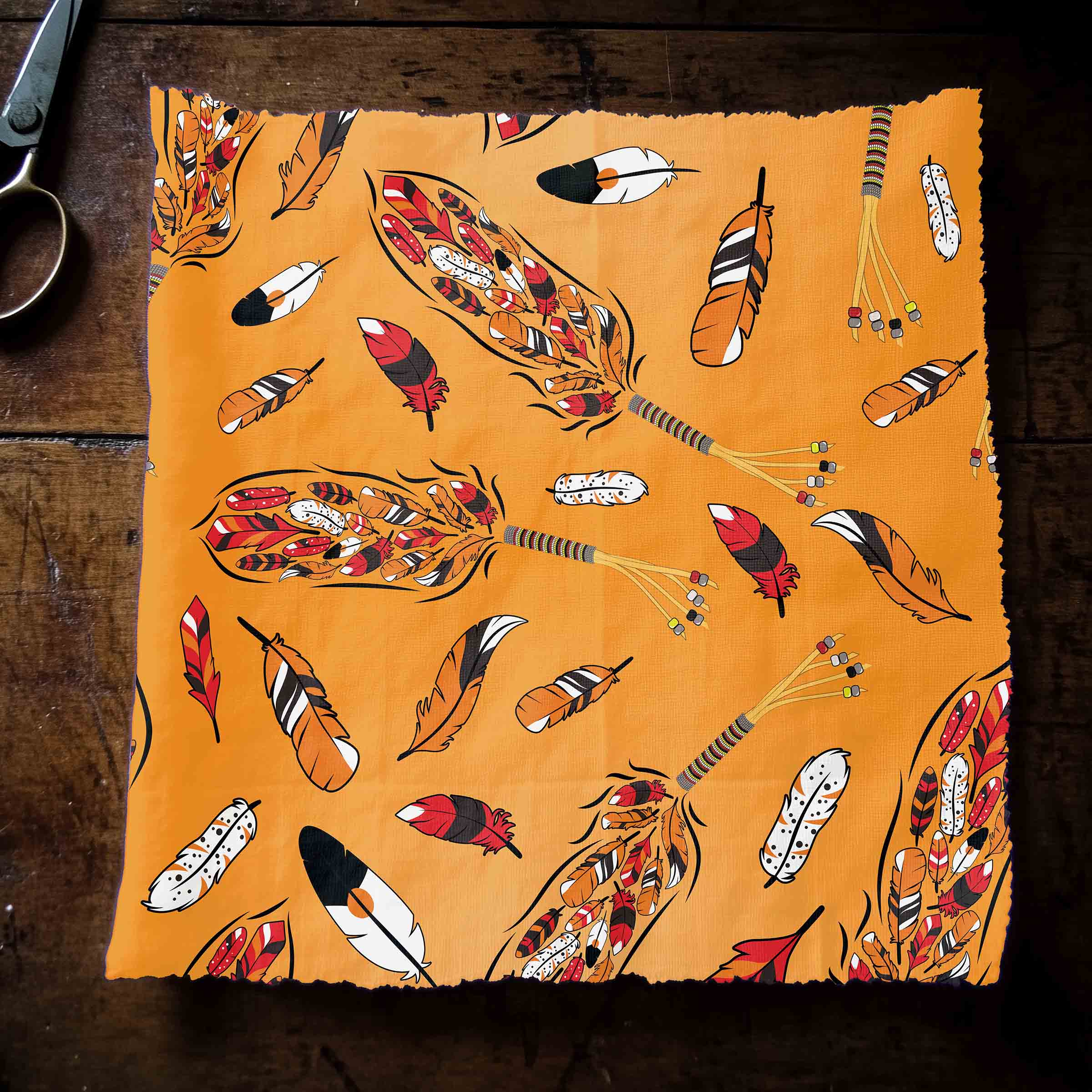 Feathers Orange Satin Fabric By the Yard Pre Order