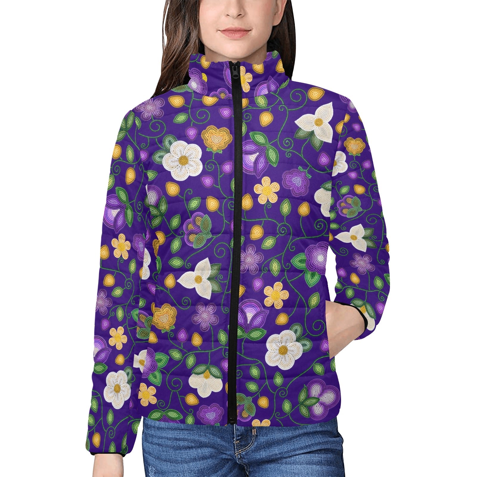 Midnight Moss Bloom Aubergine Women's Stand Collar Padded Jacket