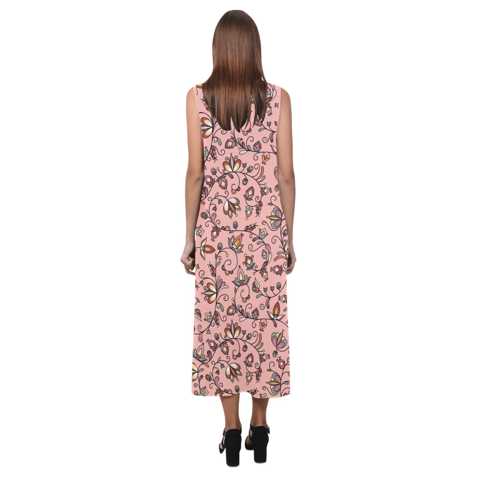 Burnt Sky Petals Peach Phaedra Sleeveless Open Fork Long Dress