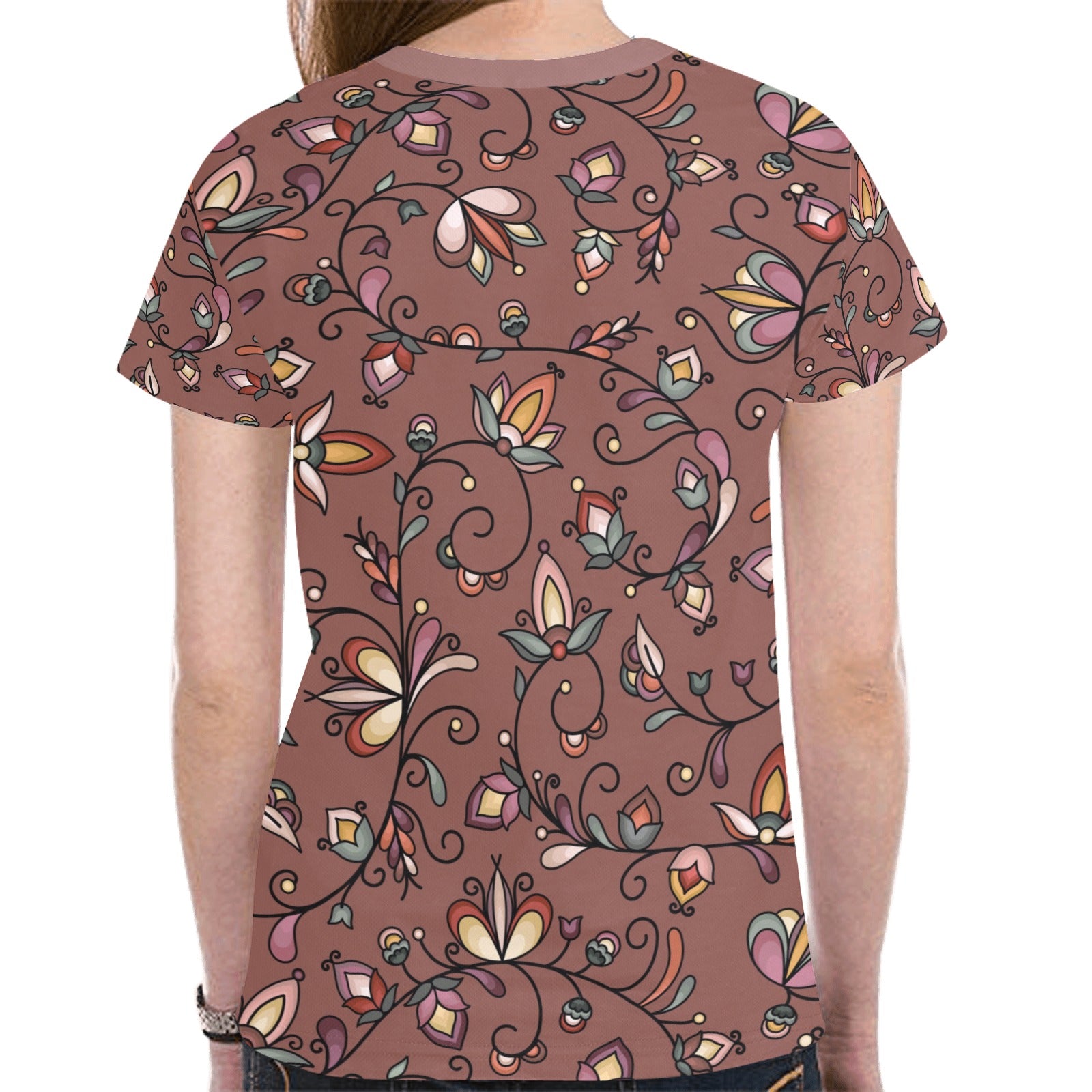 Burnt Sky Petals Brown T-shirt for Women