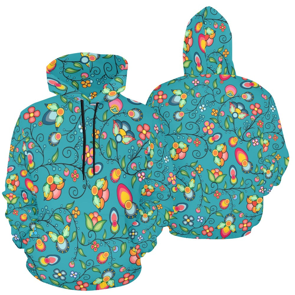 Floral Bounty Teal Hoodie for Women (USA Size)