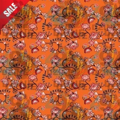 Floral Amour Orange Satin Fabric By the Yard Pre Order