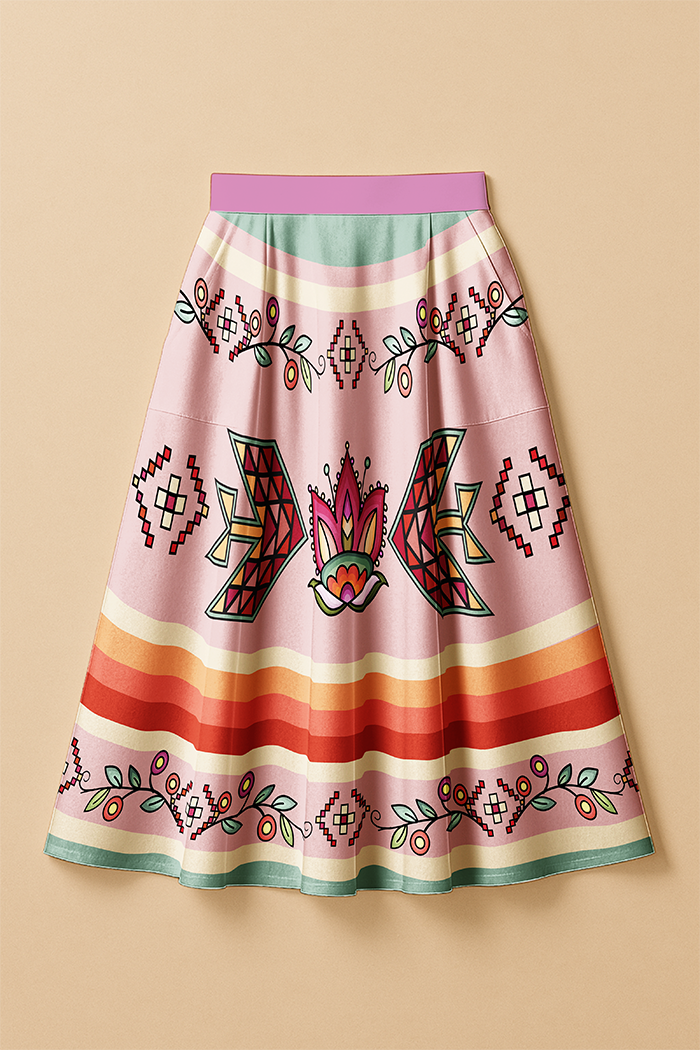 Heart of the Pattern Pastel Elastic Waist Pocket Midi Skirt