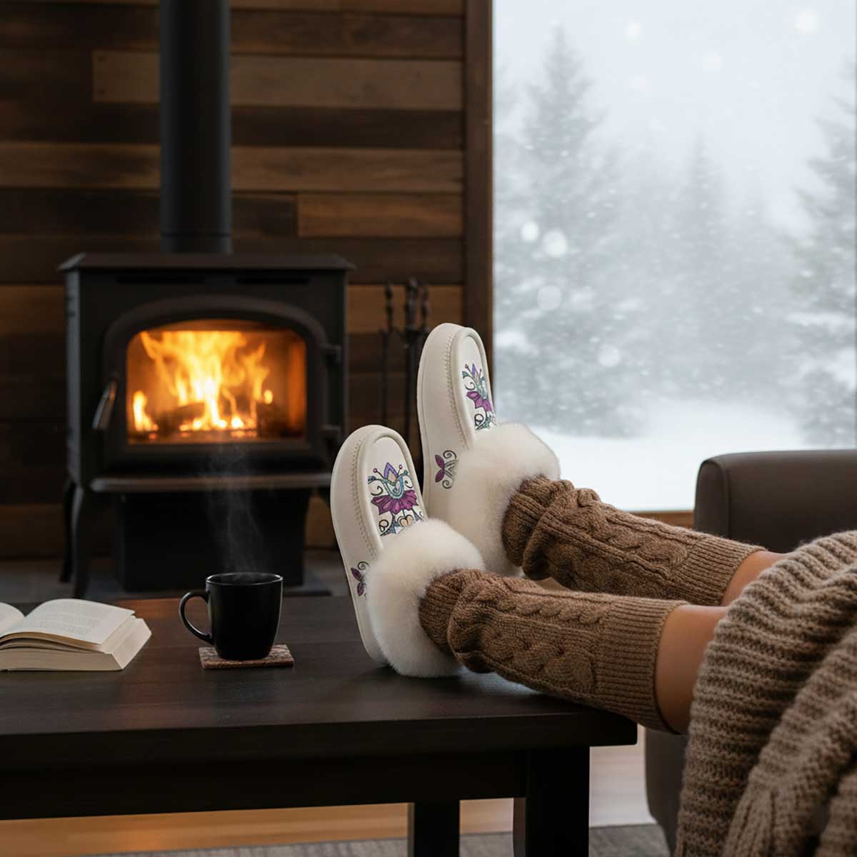 Moonlit Frost White Leather White Fur Moccasin