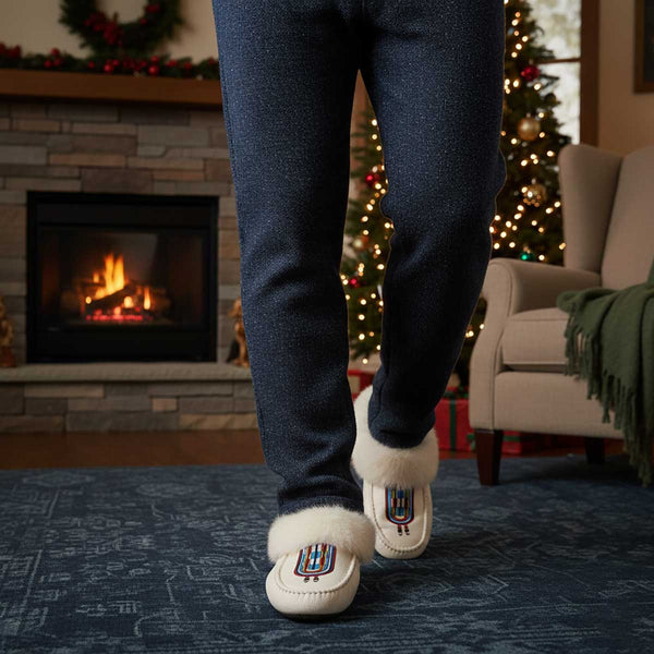 Prairie Signal Leather White Fur Moccasin