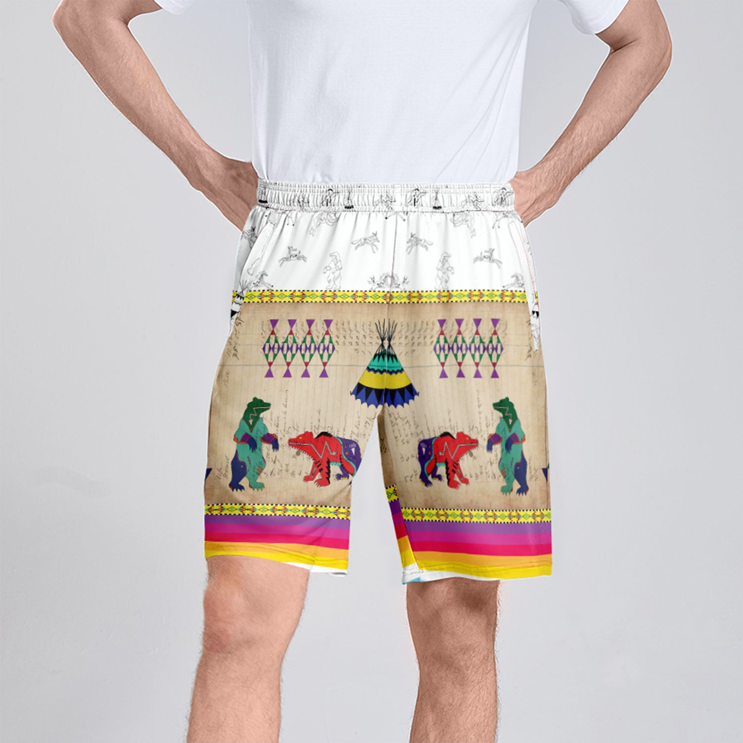 Bear Ledger White Clay Athletic Shorts with Pockets