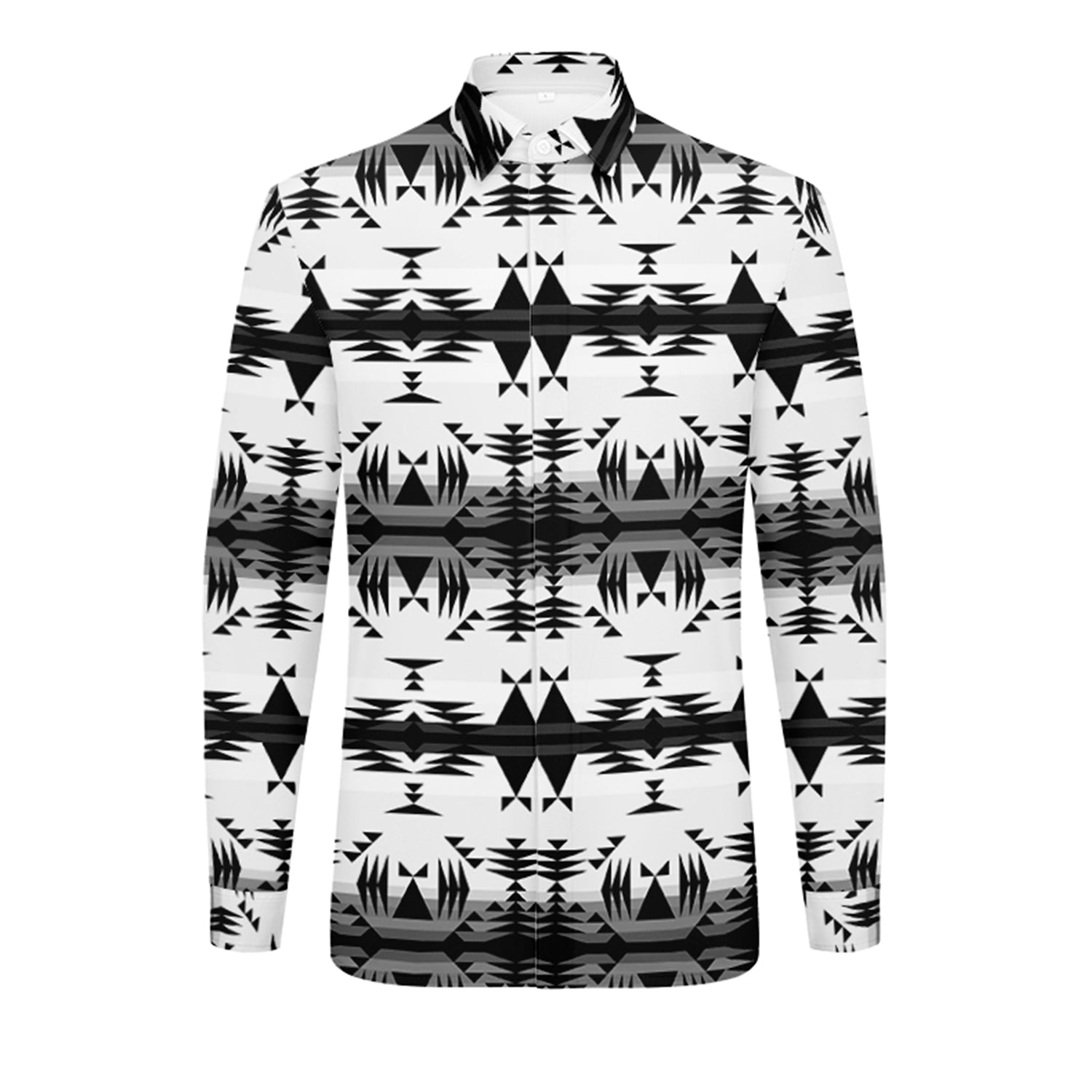 Between the Mountains White and Black Men's Long Sleeve Dress Shirt