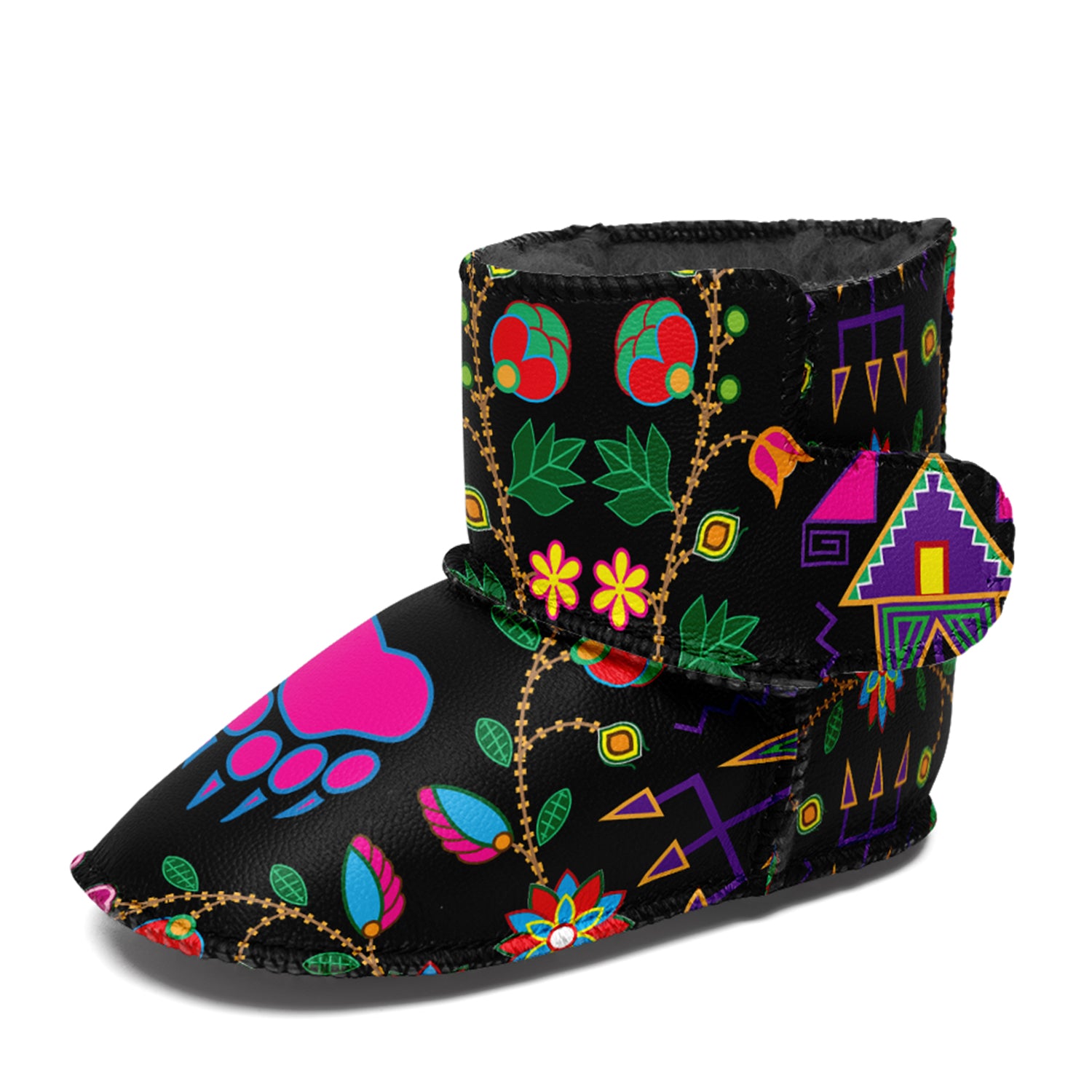 Geometric Floral Fall Black Baby Boots