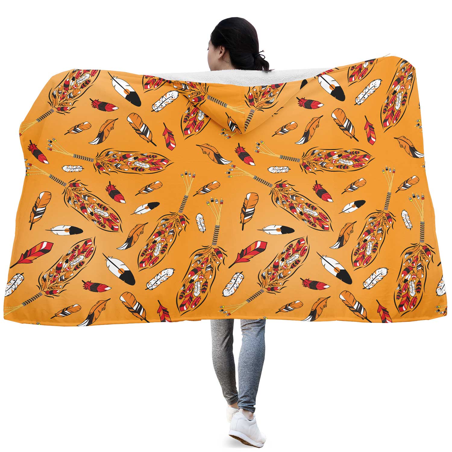 TRD - feather orange Hooded Blanket