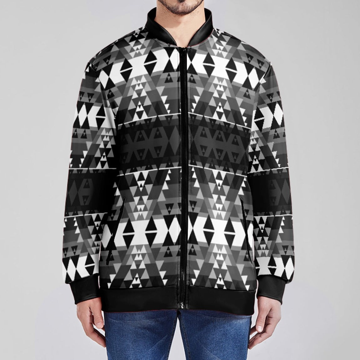Writing on Stone Black and White Youth Zippered Collared Lightweight Jacket