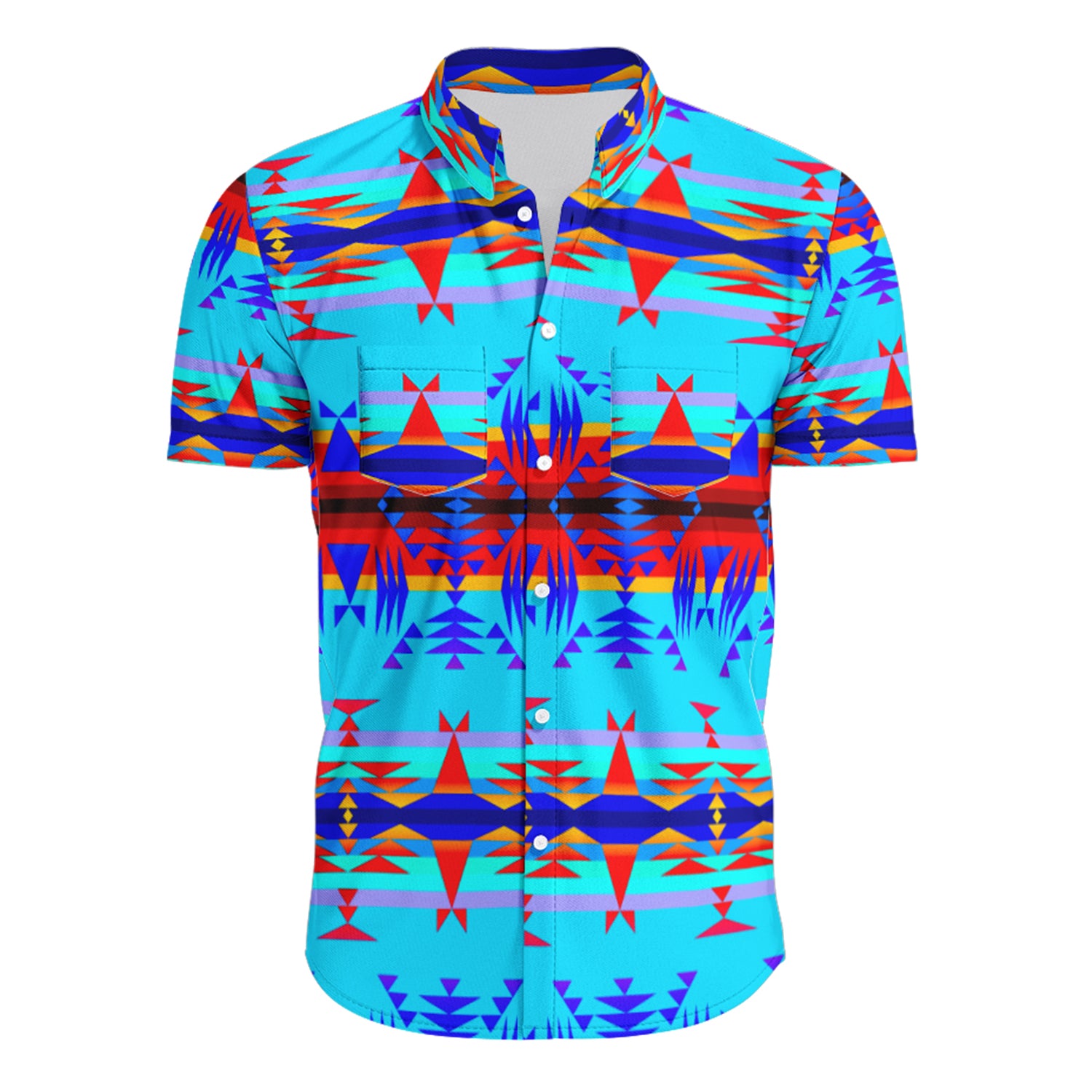 Between the Mountains Blue Hawaiian-Style Button Up Shirt