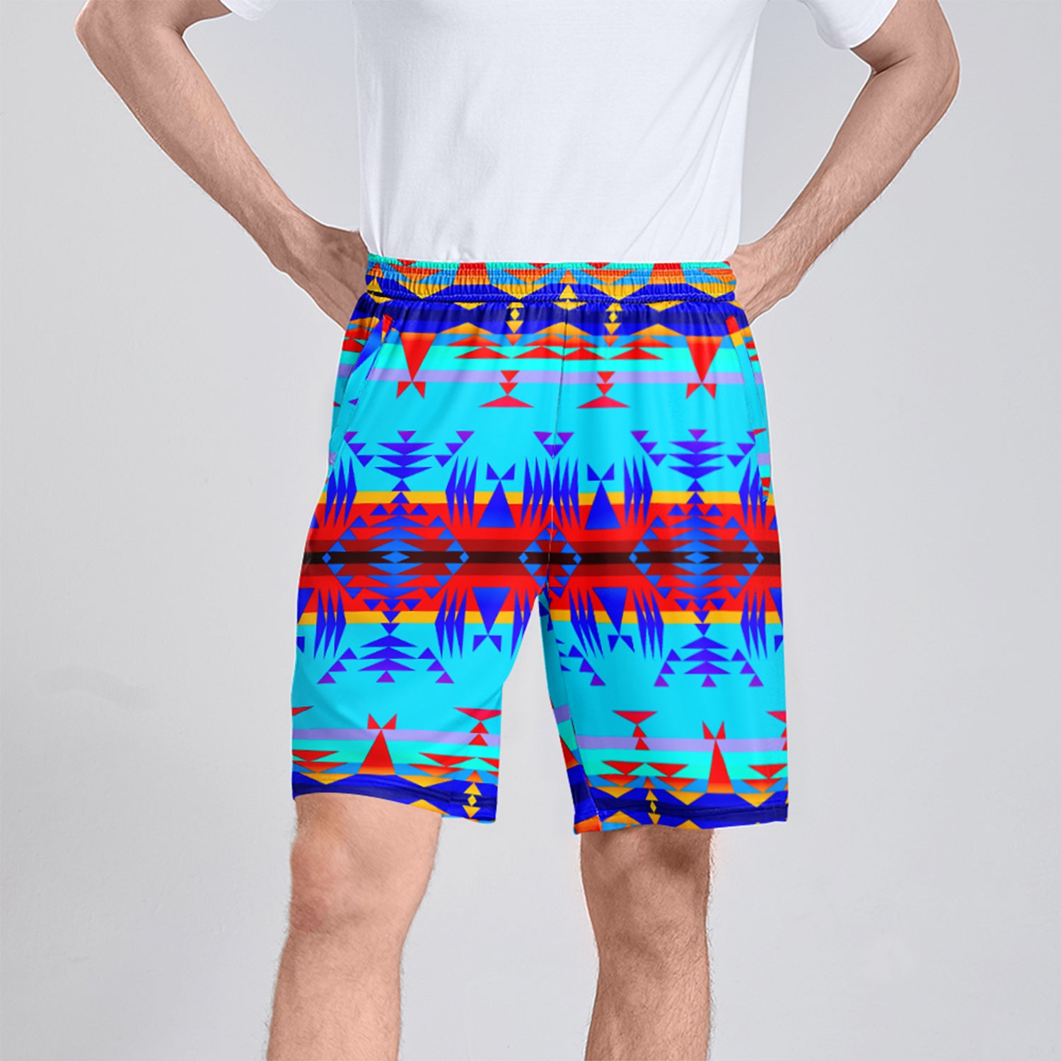Between the Mountains Blue Athletic Shorts with Pockets