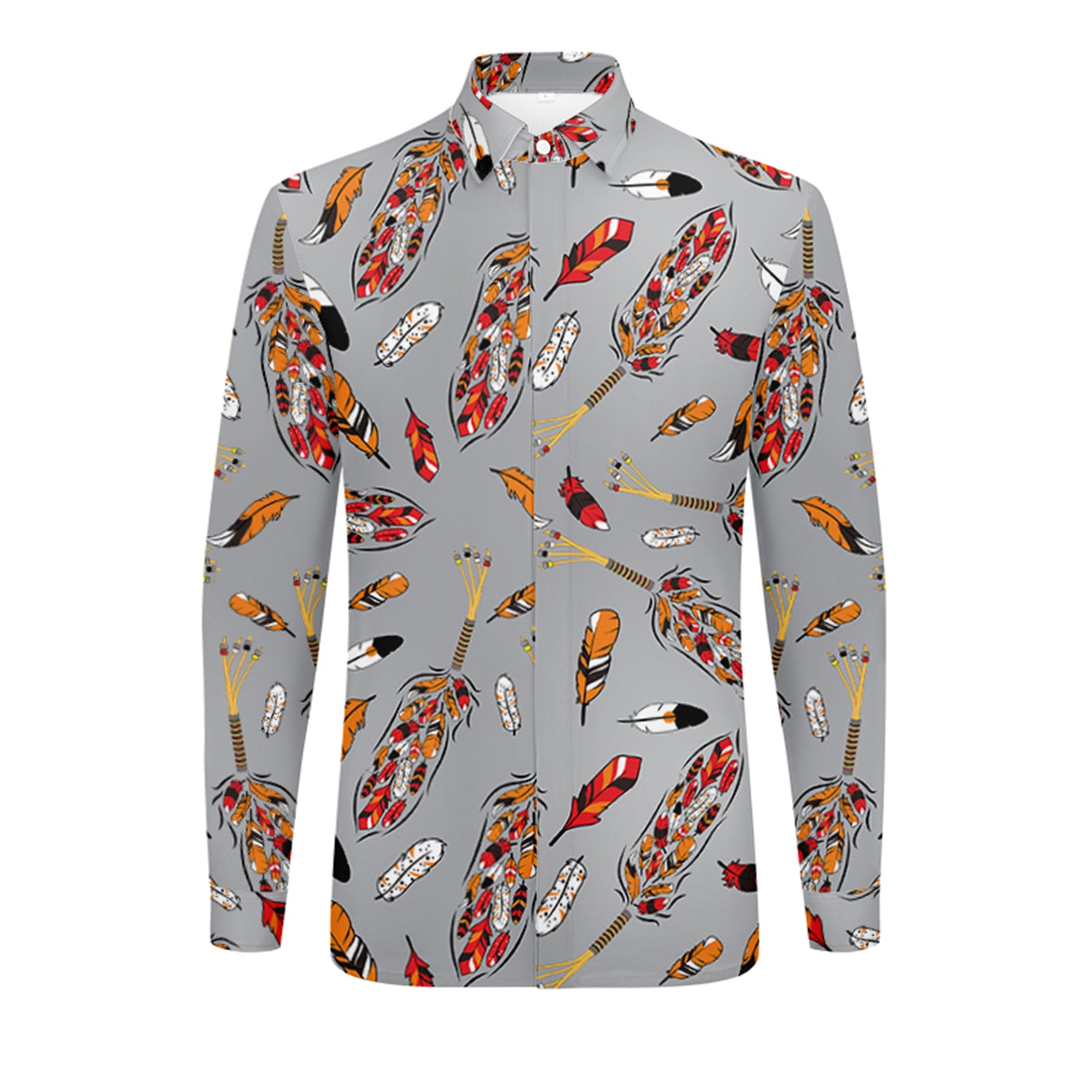 ECM Prayer Feathers Grey Men's Long Sleeve Dress Shirt