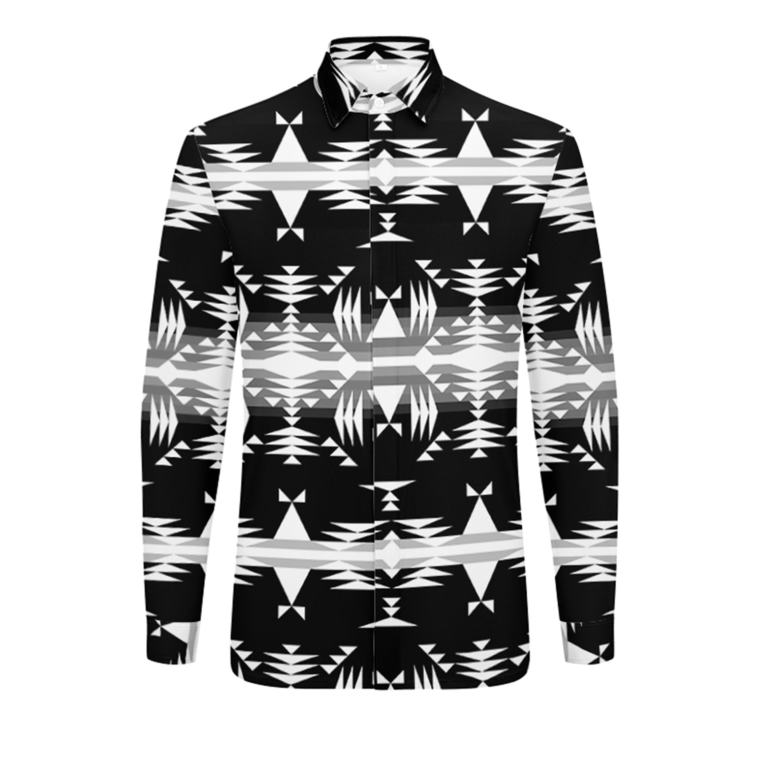 Between the Mountains Black and White Men's Long Sleeve Dress Shirt