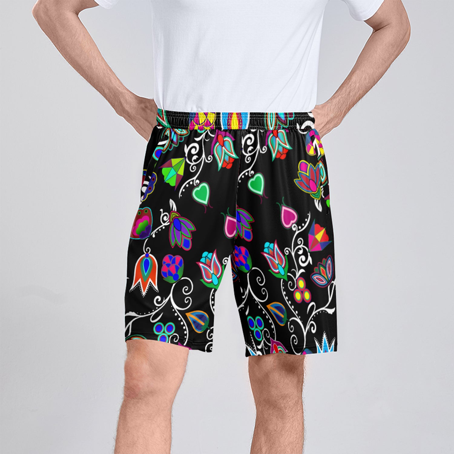 Indigenous Paisley Black Athletic Shorts with Pockets