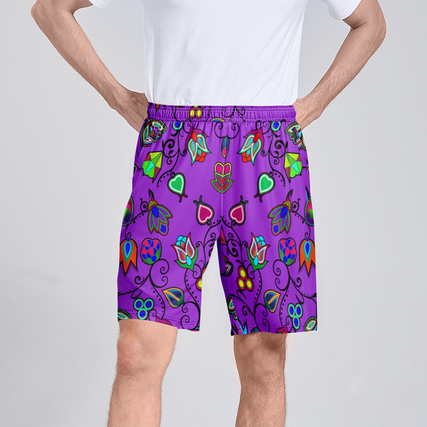 Indigenous Paisley Dark Orchid Athletic Shorts with Pockets