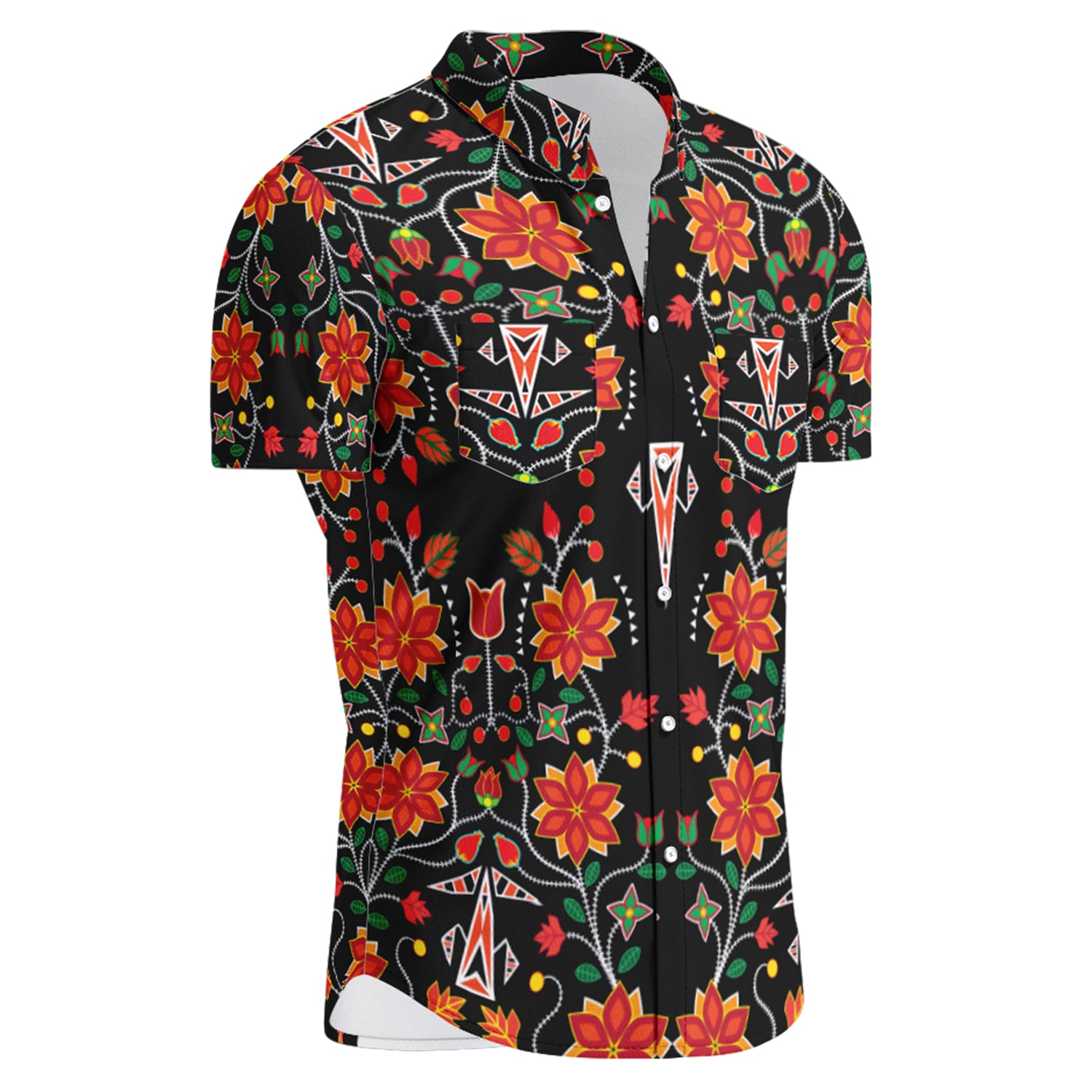 Floral Beadwork Six Bands Hawaiian-Style Button Up Shirt