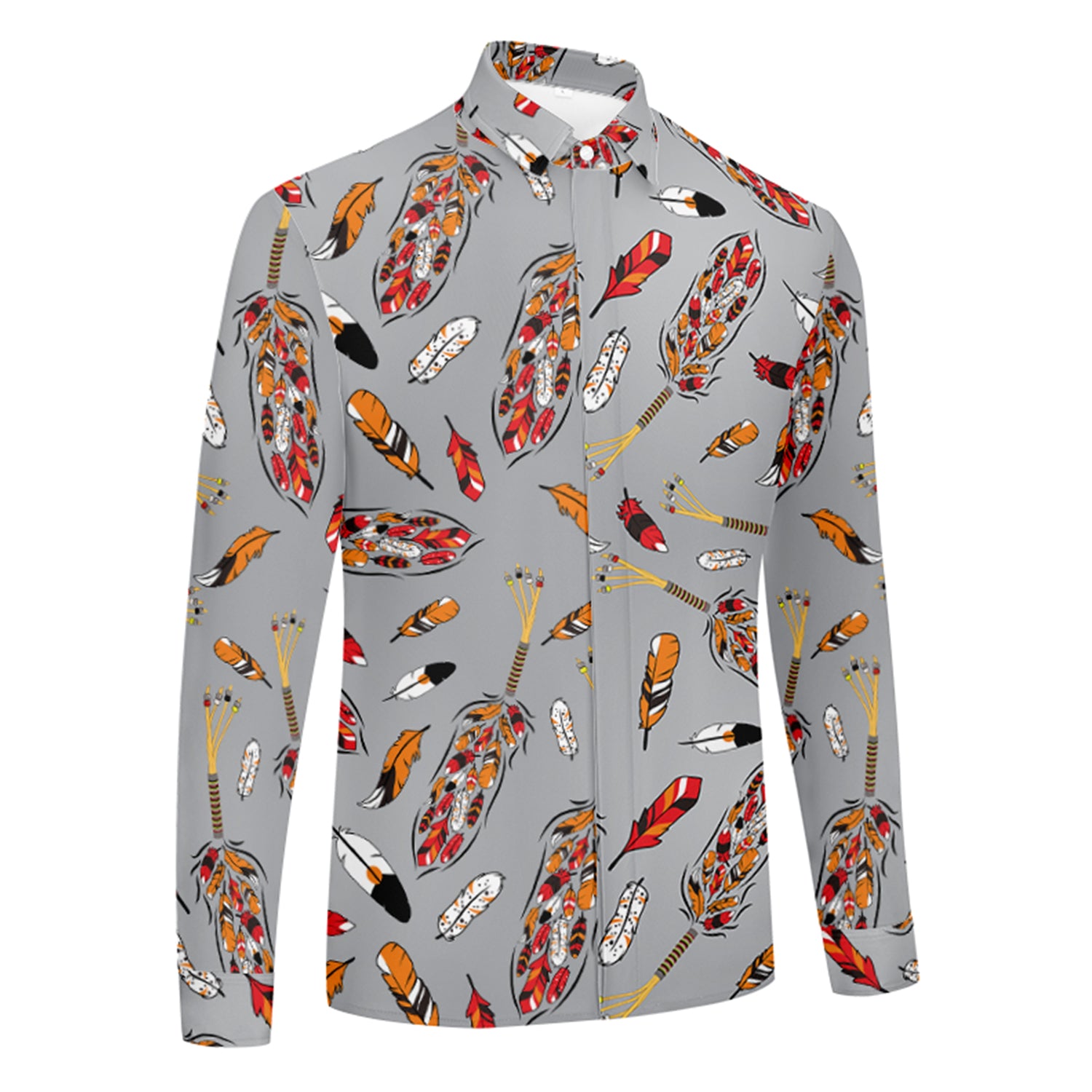 ECM Prayer Feathers Grey Men's Long Sleeve Dress Shirt