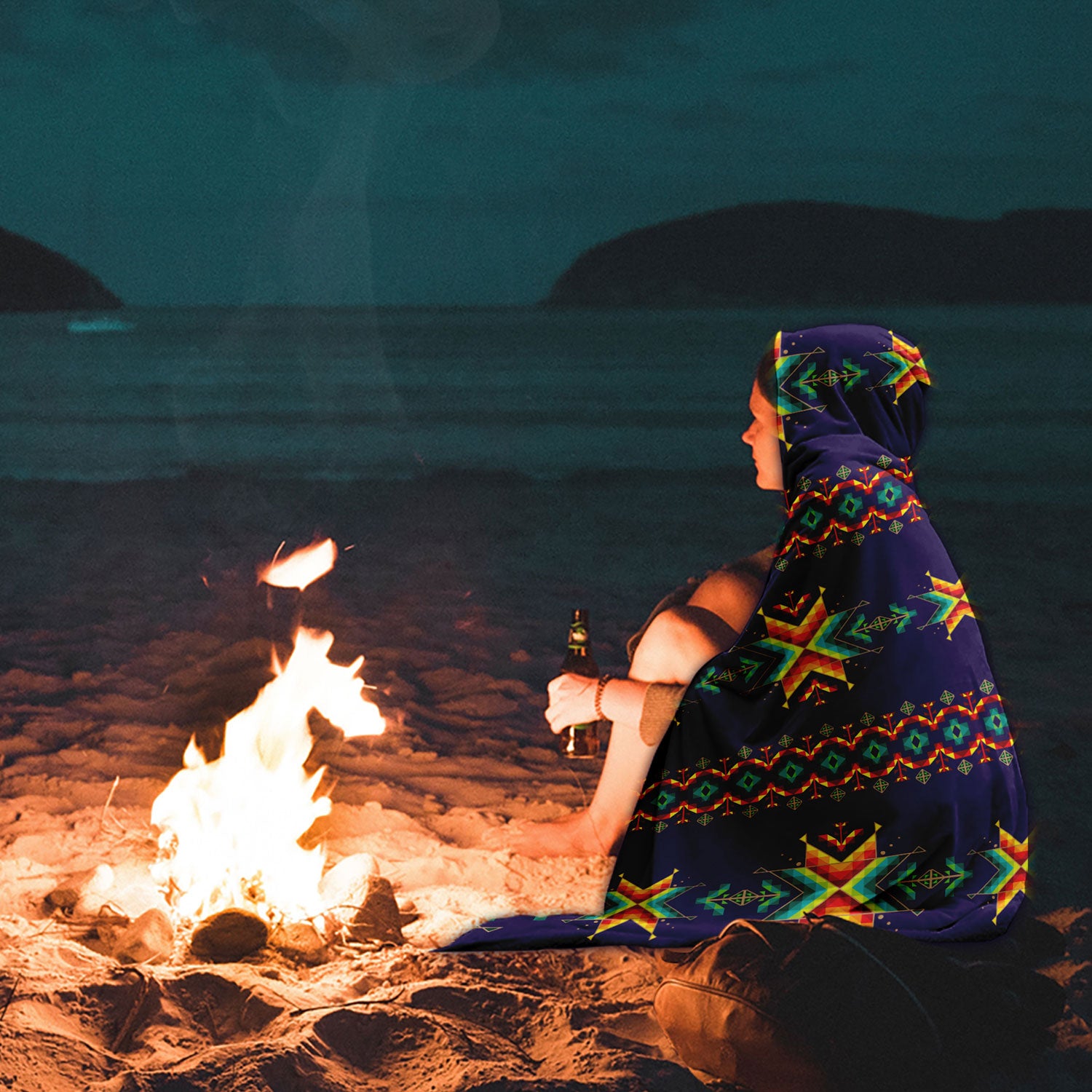 Dreams of Ancestors Indigo Hooded Blanket