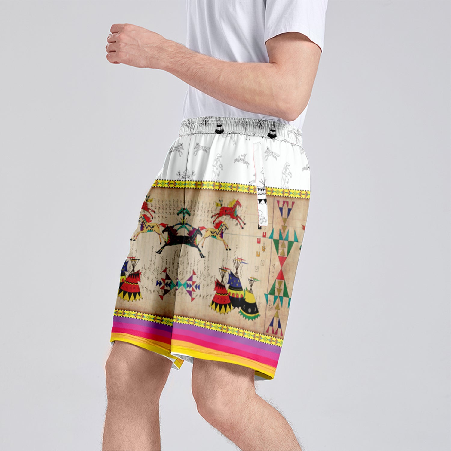 Horses Running White Clay Athletic Shorts with Pockets
