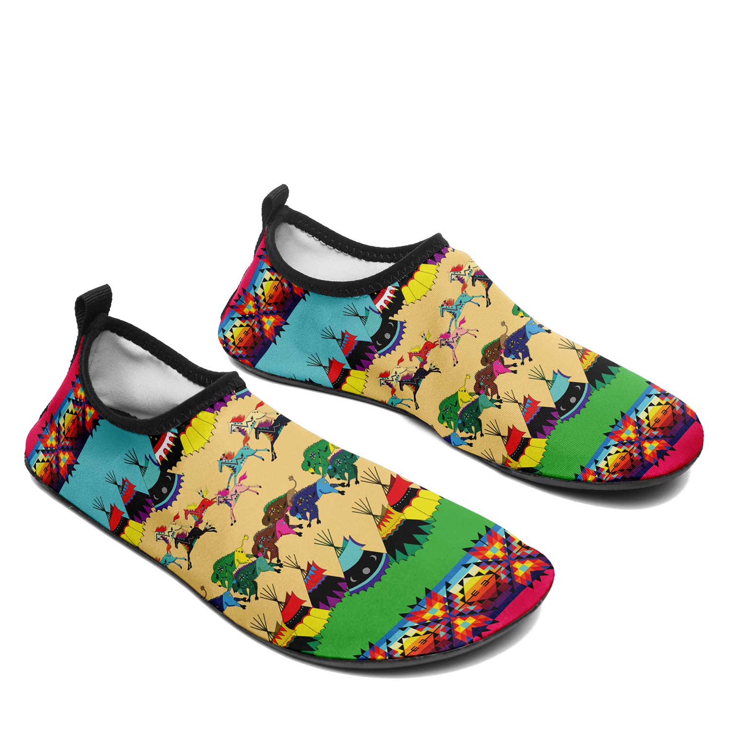 Horses and Buffalo Ledger Pink Kid's Sockamoccs Slip On Shoes