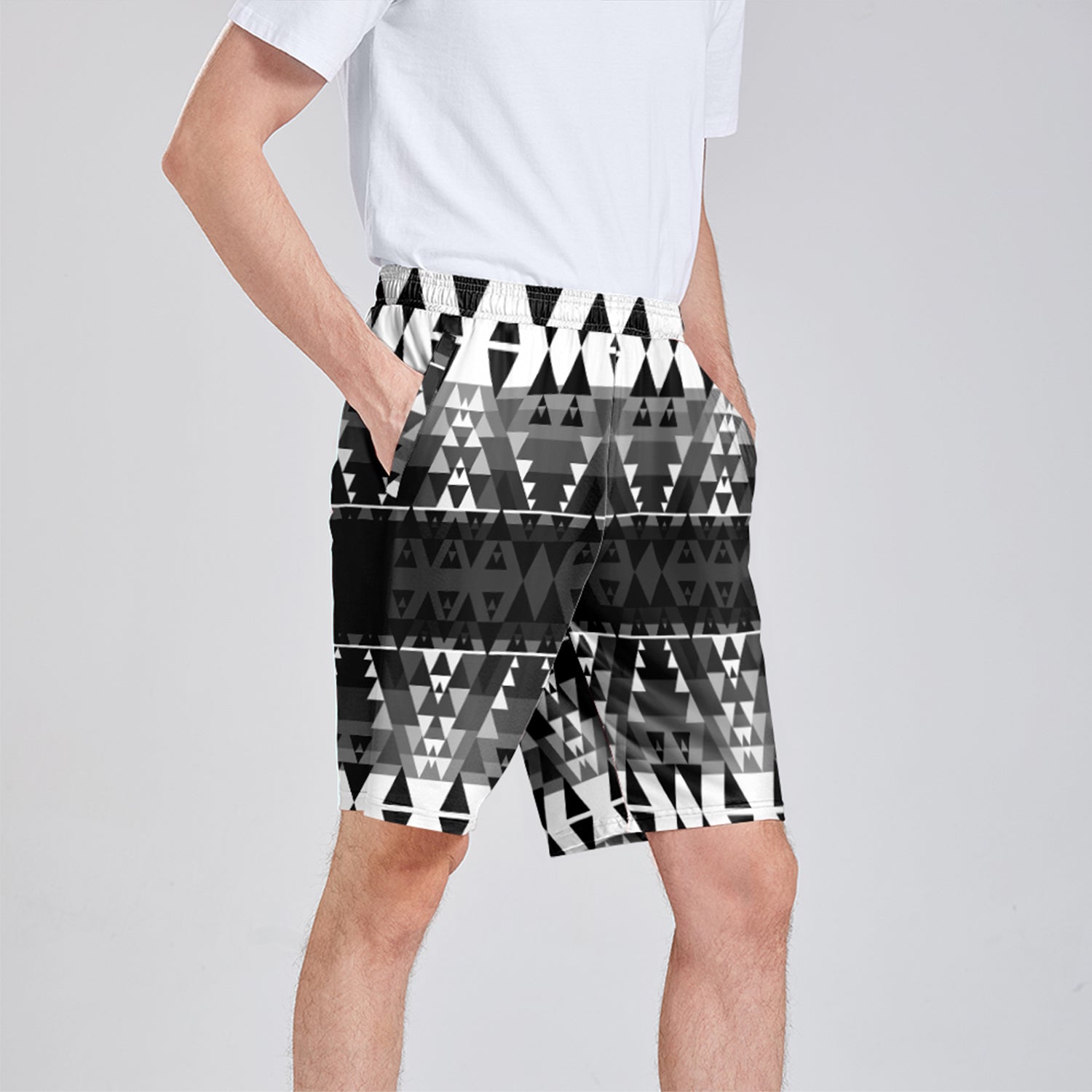 Writing on Stone Black and White Athletic Shorts with Pockets
