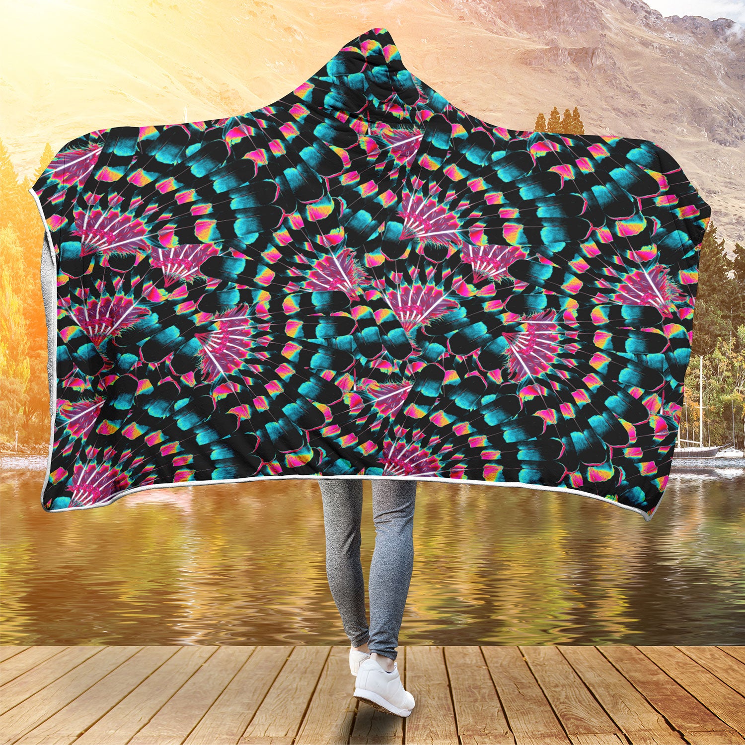 Hawk Feathers Heat Map Hooded Blanket