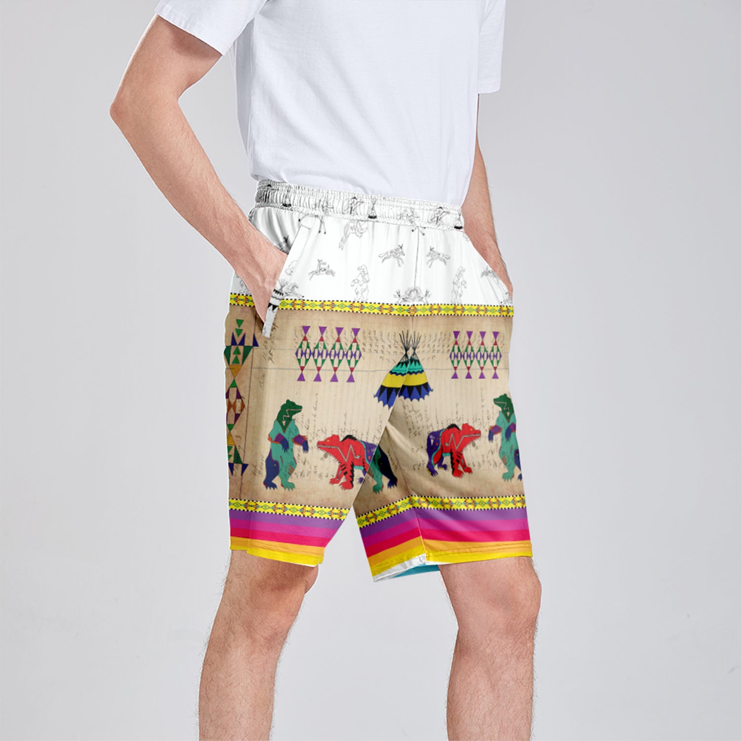 Bear Ledger White Clay Athletic Shorts with Pockets