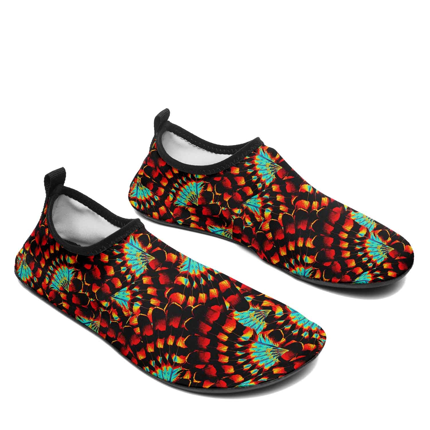 Hawk Feathers Fire and Turquoise Kid's Sockamoccs Slip On Shoes