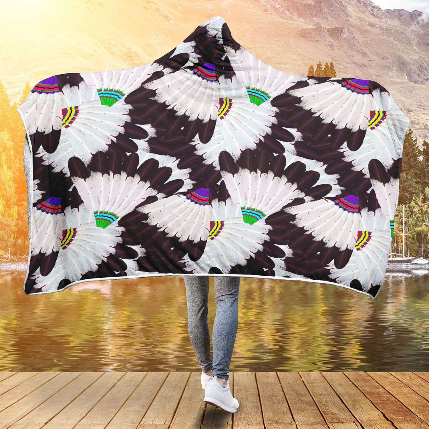 Eagle Feather Fans Hooded Blanket