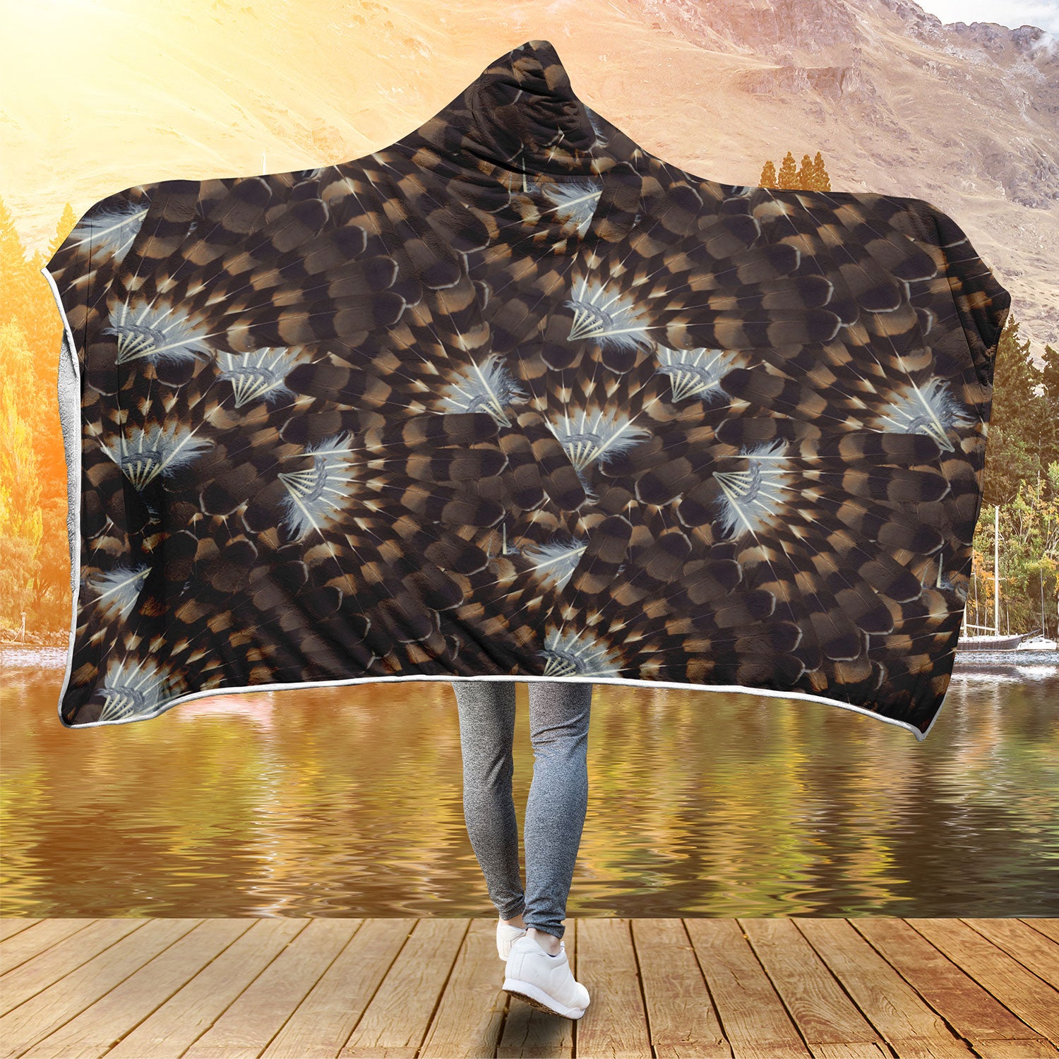 Hawk Feathers Hooded Blanket