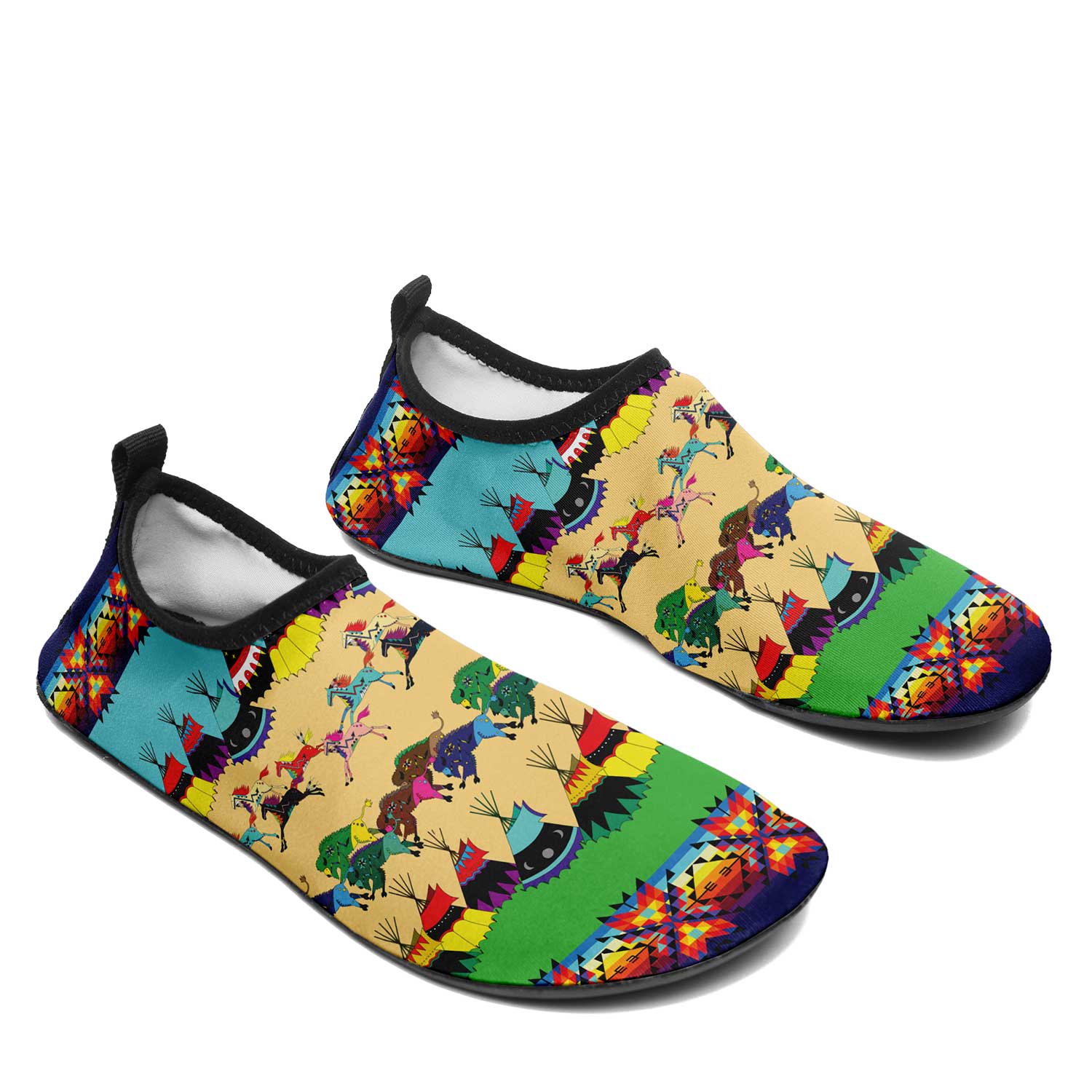 Horses and Buffalo Ledger Blue Kid's Sockamoccs Slip On Shoes