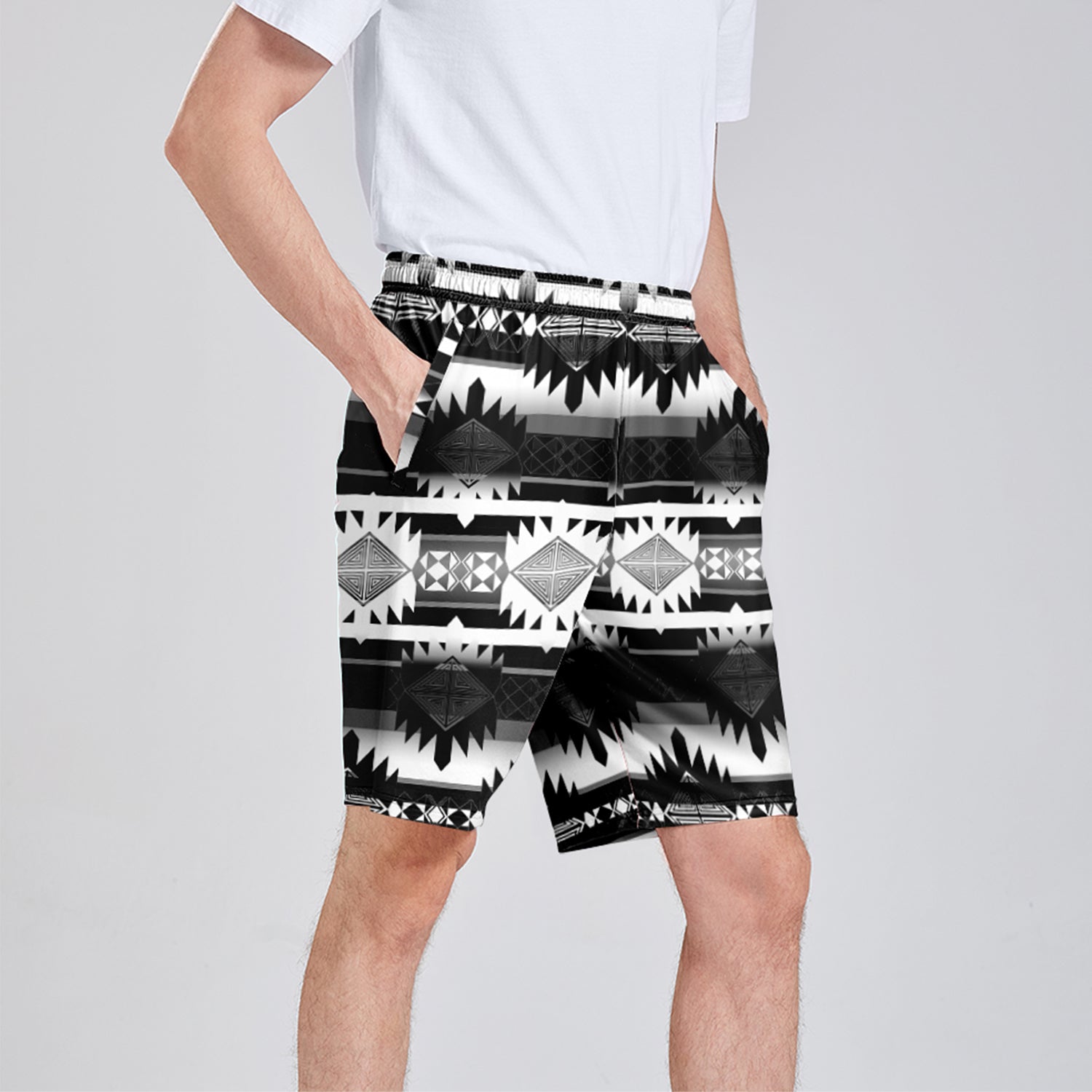 Okotoks Black and White Athletic Shorts with Pockets