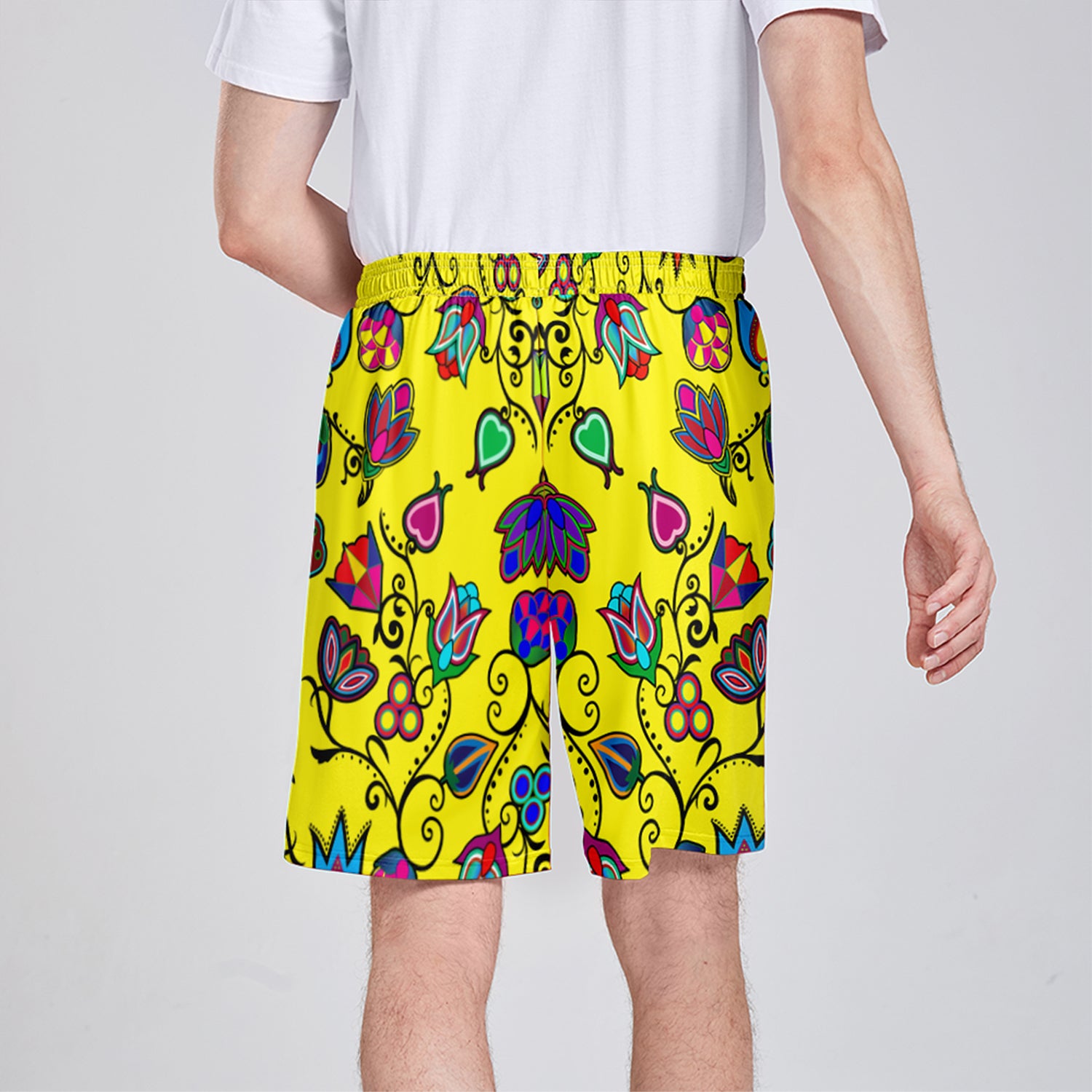 Indigenous Paisley Yellow Athletic Shorts with Pockets