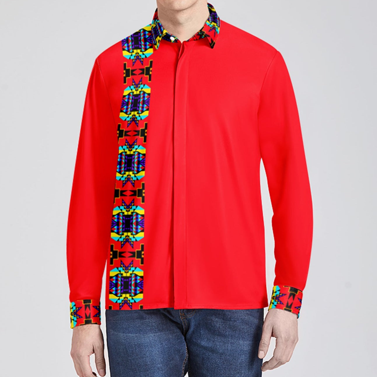 Crimson Blanket Strip Men's Long Sleeve Dress Shirt