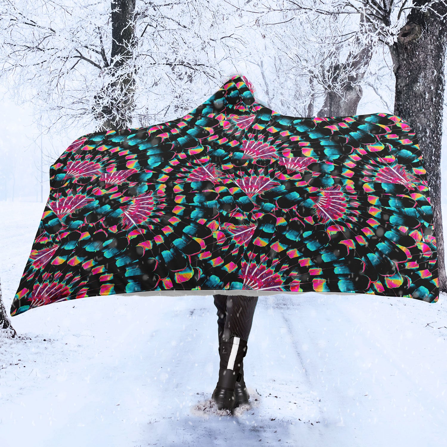 Hawk Feathers Heat Map Hooded Blanket