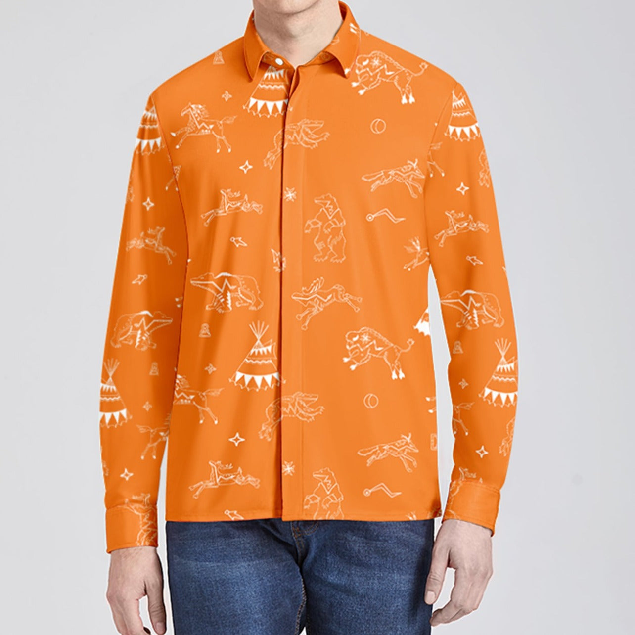 Ledger Dabbles Orange Men's Long Sleeve Dress Shirt