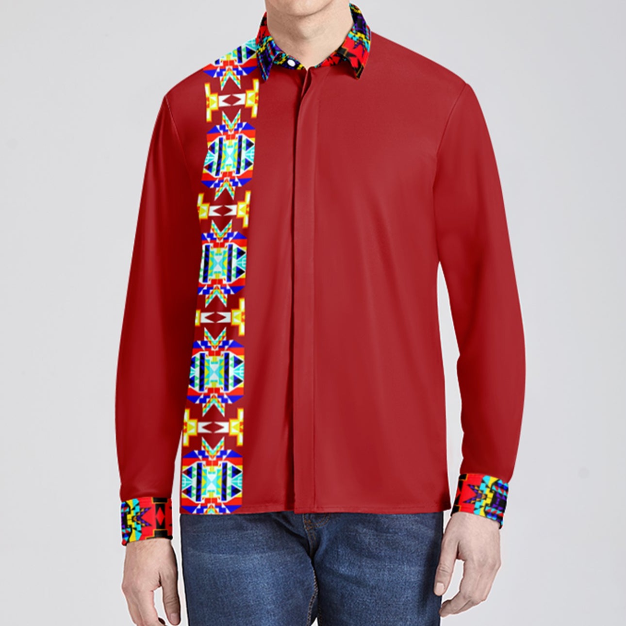 Stripe Blanket Crimson Men's Long Sleeve Dress Shirt