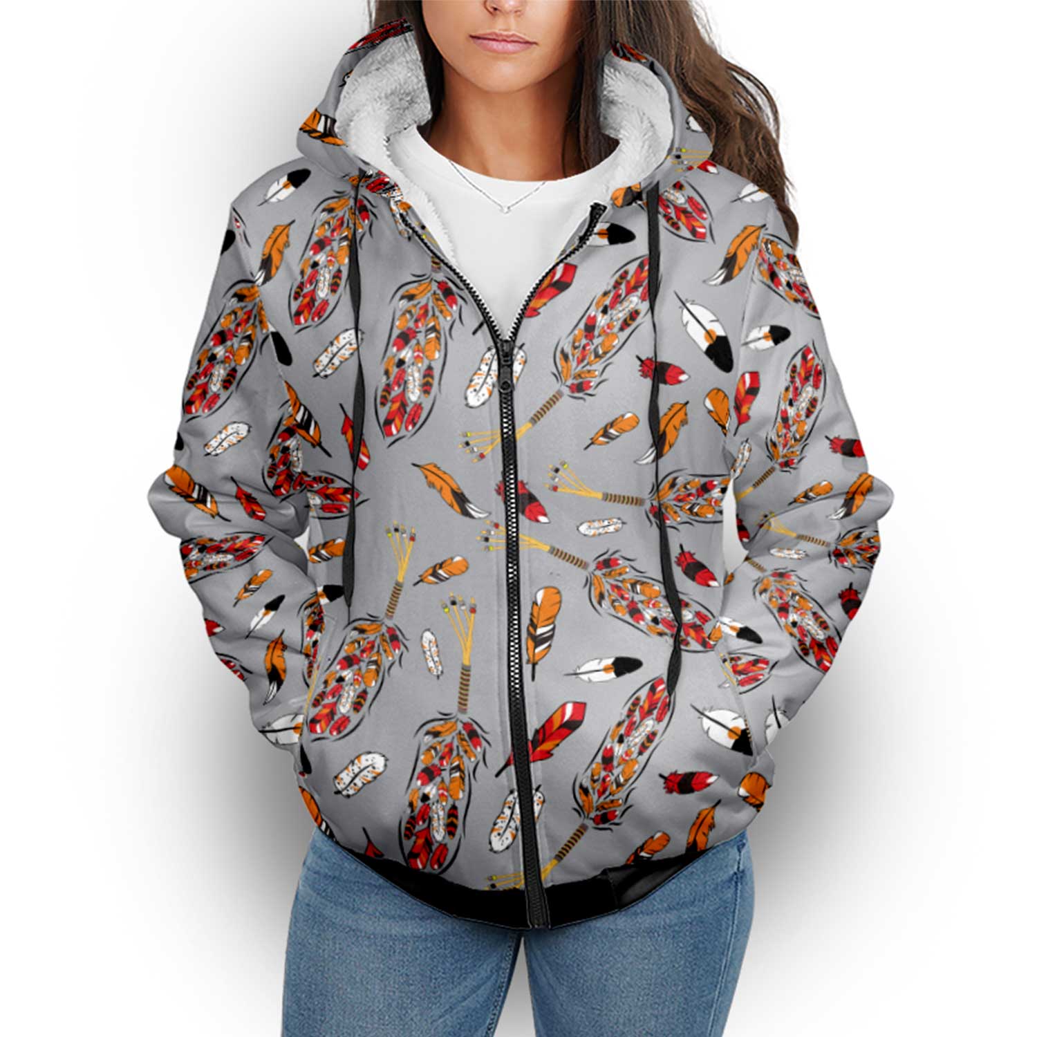 ECM Prayer Feathers Grey Sherpa Hoodie