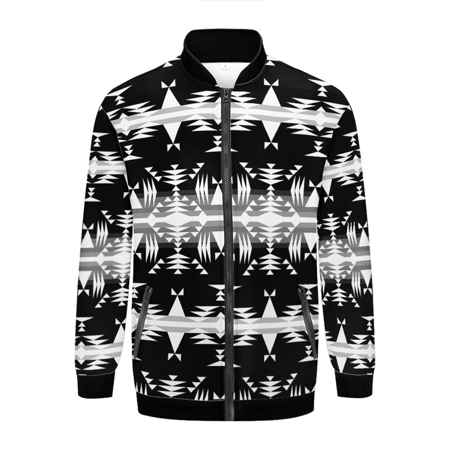 Between the Mountains Black and White Youth Zippered Collared Lightweight Jacket