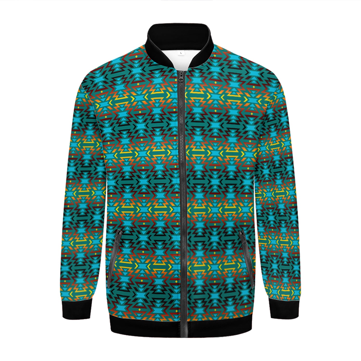 Fire Colors and Turquoise Teal Youth Zippered Collared Lightweight Jacket